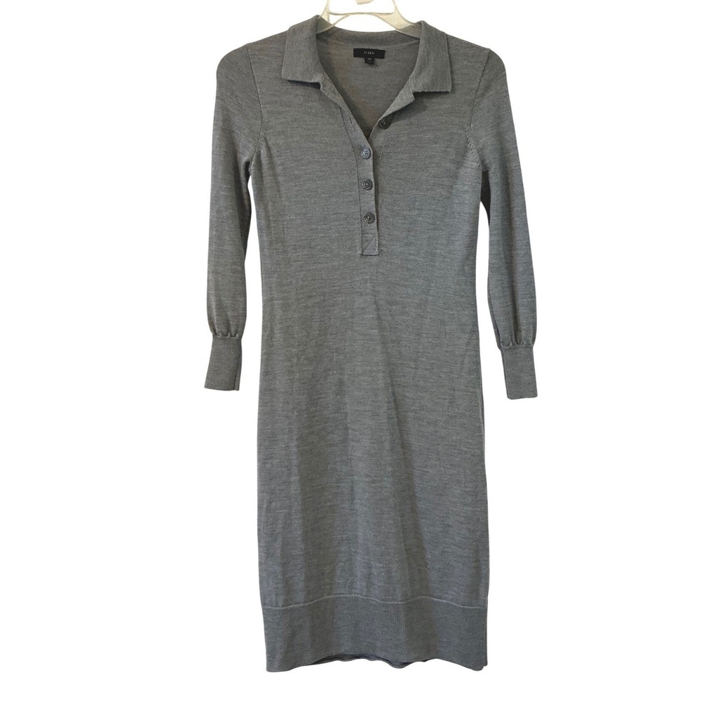 J Crew Gray Merino Wool Collared Long Sleeve Sweater Dress Midi Size XS - Picture 12 of 16